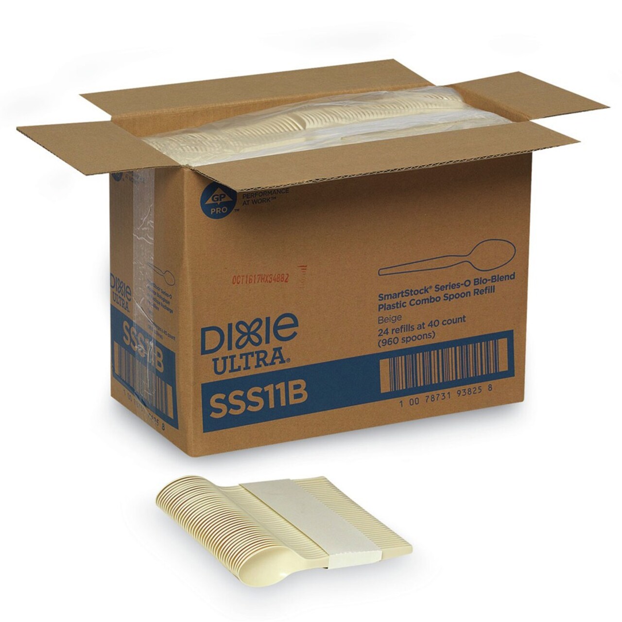 Dixie SmartStock Series-O 6 in. Mediumweight Bio-Blend Plastic Cutlery Spoons Refill - Beige (40/Pack, 24 Packs/Carton)